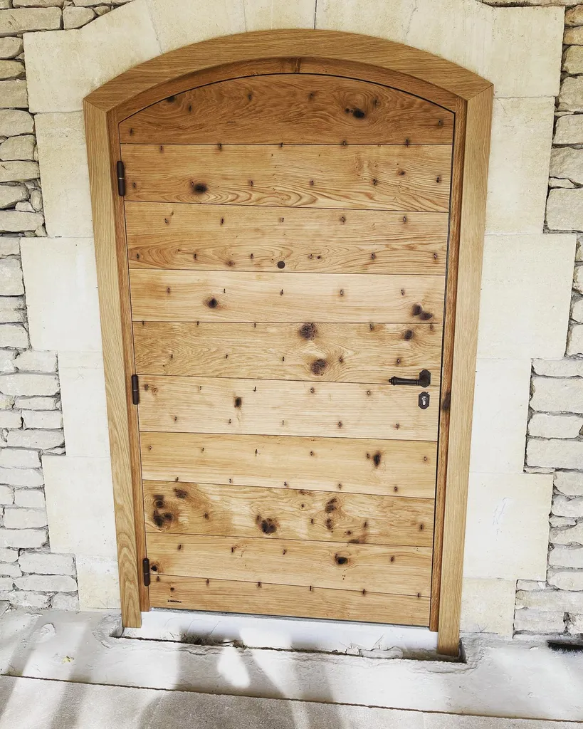 Artisan menuisier pour la fabrication d'une porte d'entrée sur mesure en chêne massif dans une bastide provençale ancienne à Saint-Rémy