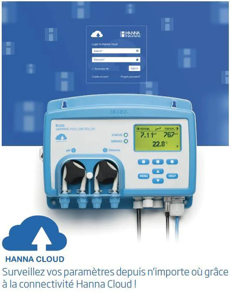 Dosage automatique chlore et pH par pompe doseuse - BL122 - Hanna Instruments - Aquarev'Piscines - Mane en Provence 04300