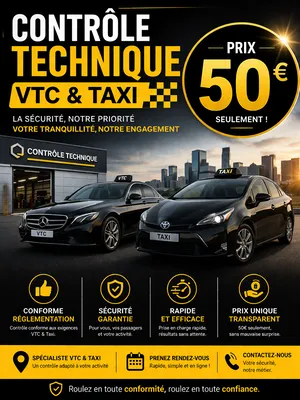 Profitez Contrôle Technique Professionnel VTC & Taxi — 50 € pour tous type de véhicule