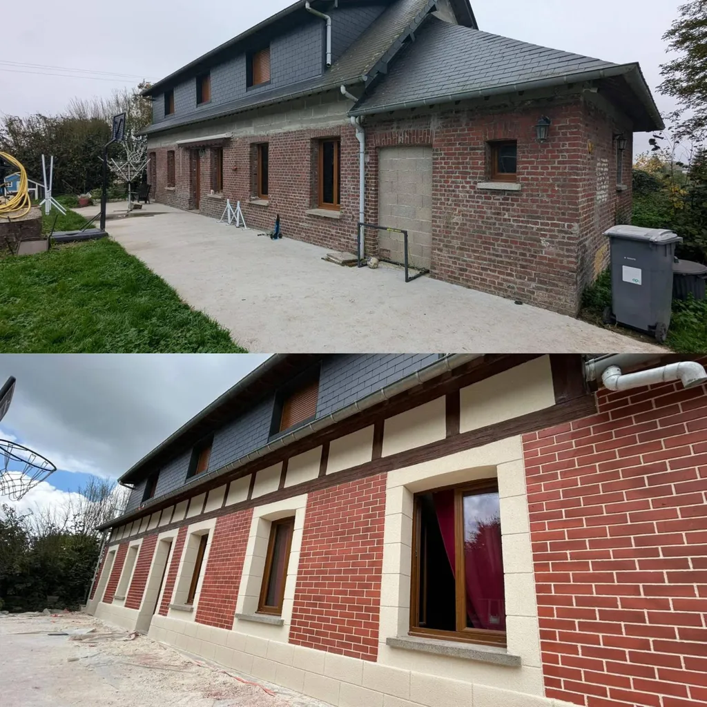Artisan pour ravalement de façade maison en brique au Havre 76 - Devis gratuit : Redonnez du charme à votre façade vieillissante avec le ravalement aspect brique, un savoir-faire unique en Normandie