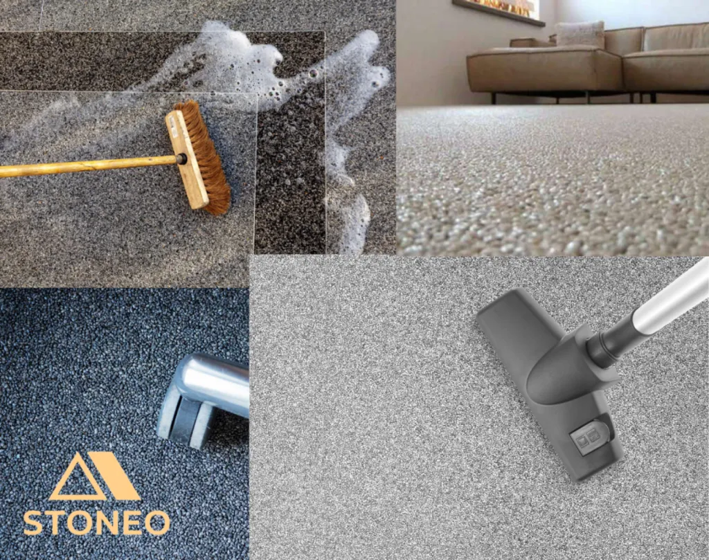 Revêtements de sol professionnels en moquette de pierre intérieure, durable, non-salissant et facile d'entretien. Contactez STONEO dans le 38, 26 et 07