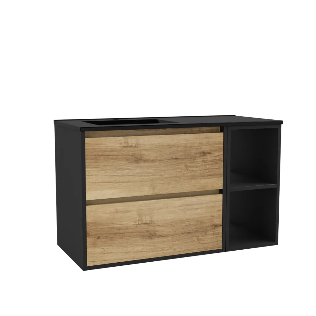 Pour un meuble sous vasque 4 tiroirs au style bois naturel, visitez notre showroom Le Comptoir du Sol à Franqueville-Saint-Pierre, secteur Rouen 76.