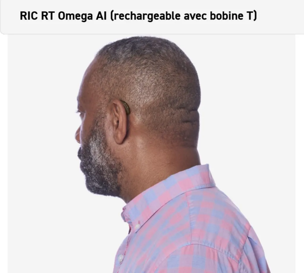 RIC RT Omega AI (rechargeable avec bobine T): Appareil auditif rechargeable Starkey avec IA anti acouphènes, disponible proche de Lyon