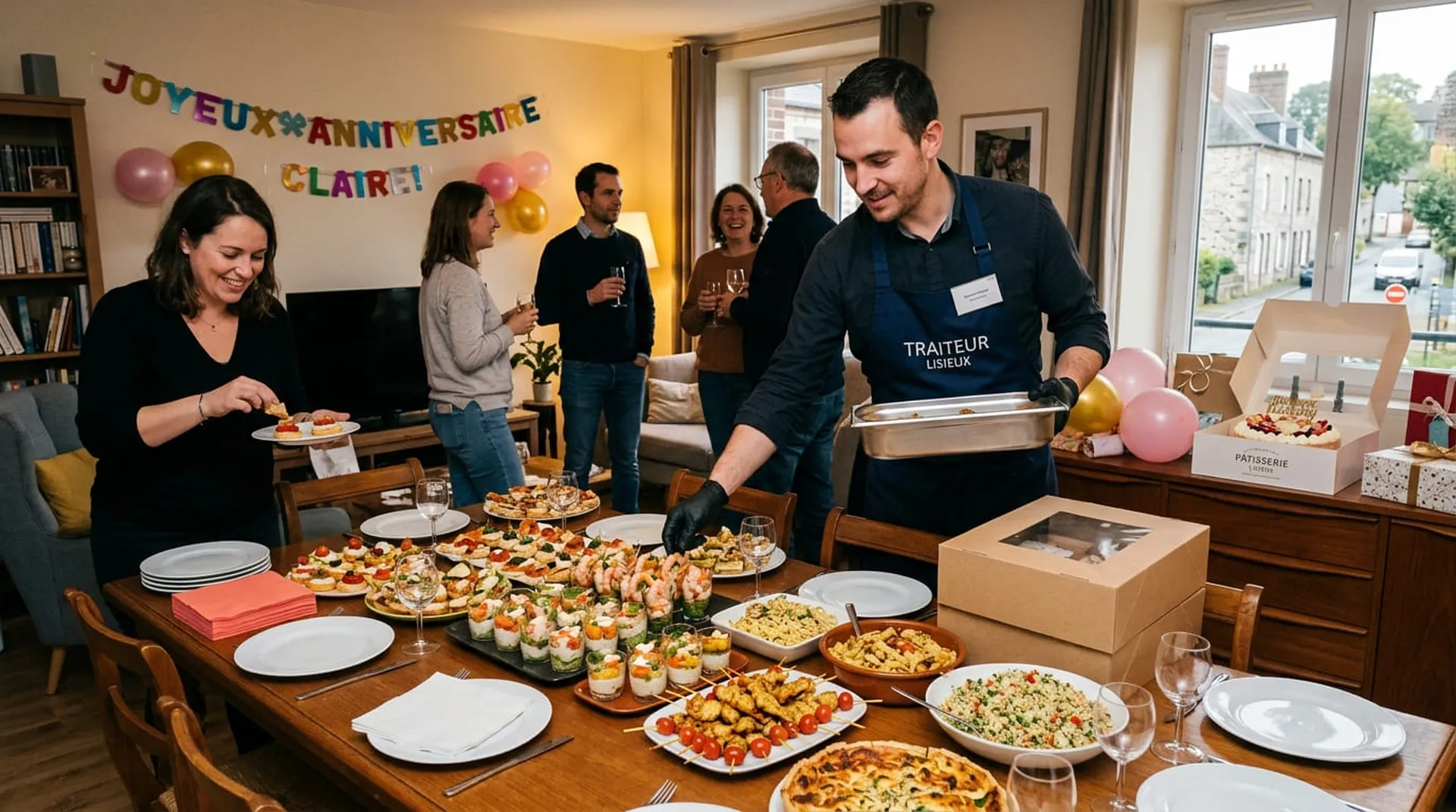 Buffet traiteur de qualité pour anniversaire vers Lisieux  menu semi-gastronomique, apéritif dînatoire chic et livraison de plateaux repas.