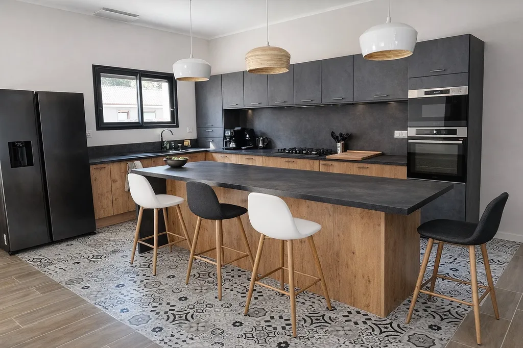 Pose de cuisine moderne sur mesure à Labarthe-sur-Lèze (31) pour une maison individuelle en construction neuve