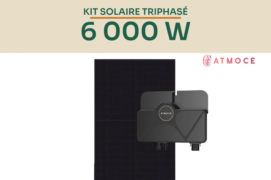 Kit solaire 6 kWc Atmoce triphasé pour autoconsommation avec micro-onduleurs MI-500 et panneaux photovoltaïques premium au choix