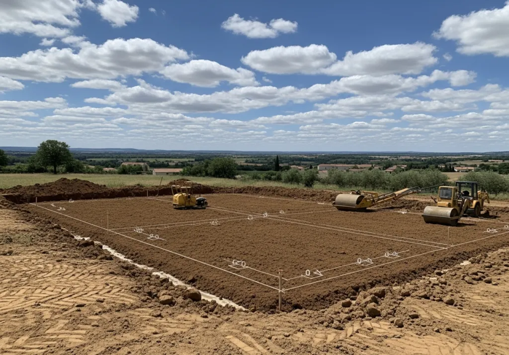 Terrassement complet avec décapage et nivellement terrain pour construction maison sur zone argileuse à Montauroux Var 83440