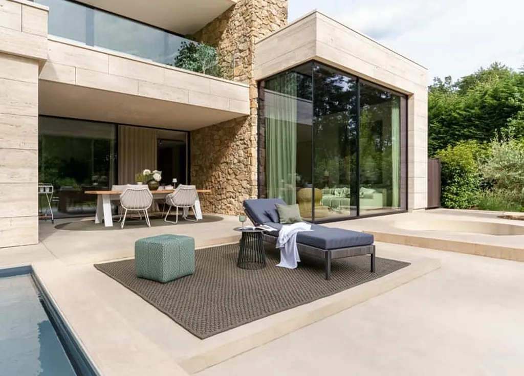 Tapis d'exterieur Atmosphère de chez Jab haut de gamme pour terrasse de villa et hôtel à Megève en Haute Savoie