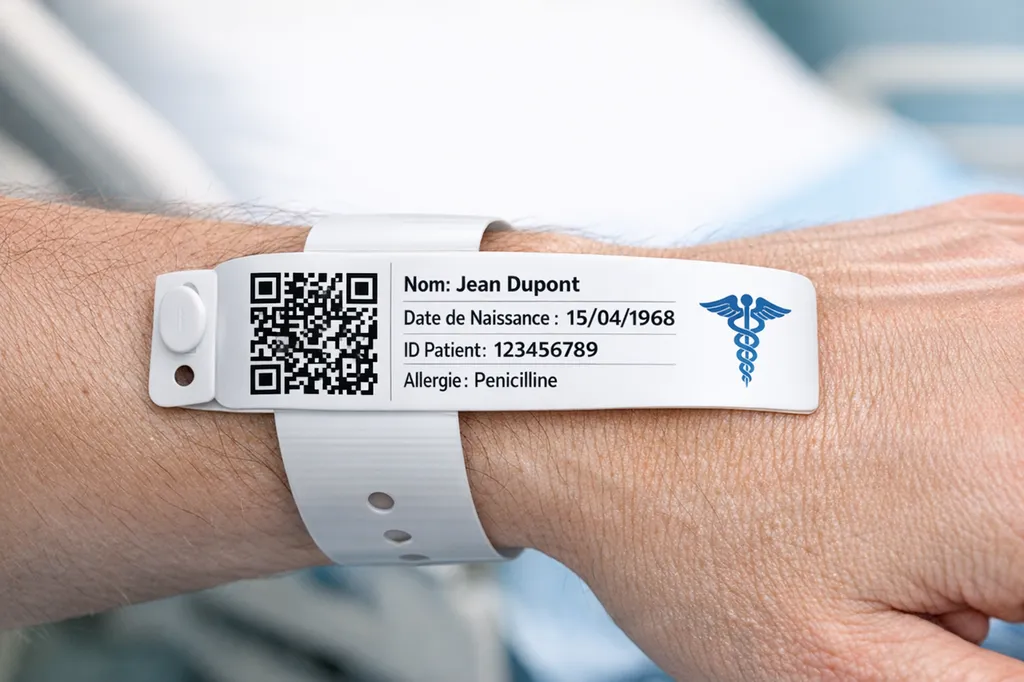 Bracelet d’identification adulte avec code QR pour suivi patient sécurisé à Chateauroux