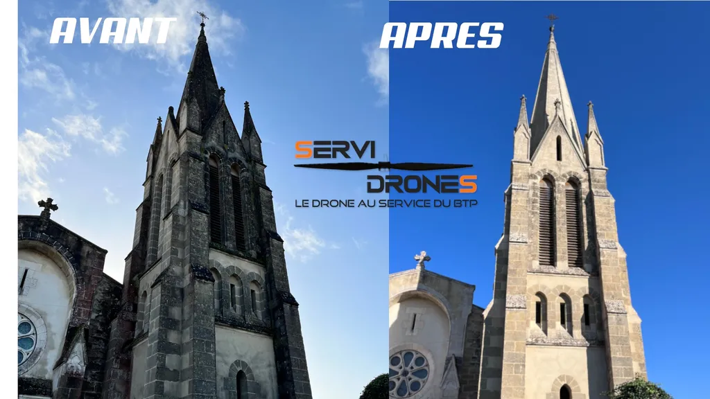 Entreprise spécialisée dans le nettoyage de toiture par drone pour une église avec devis rapide à Roumagne (47)