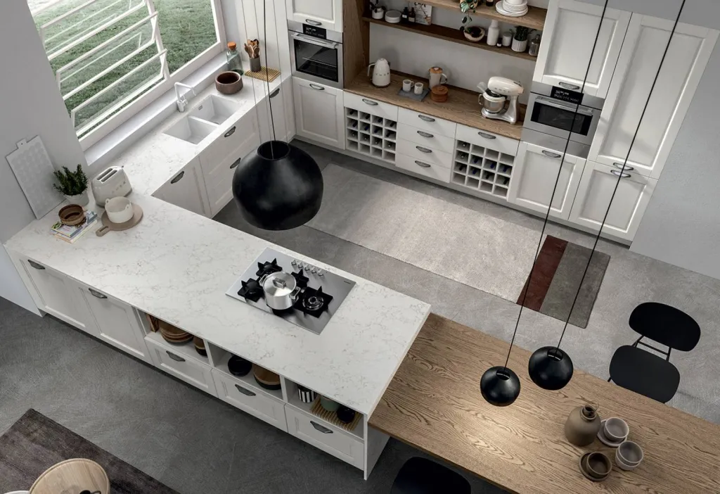 Faire installer une cuisine italienne à Bandol avec prises électriques escamotables intégrées design