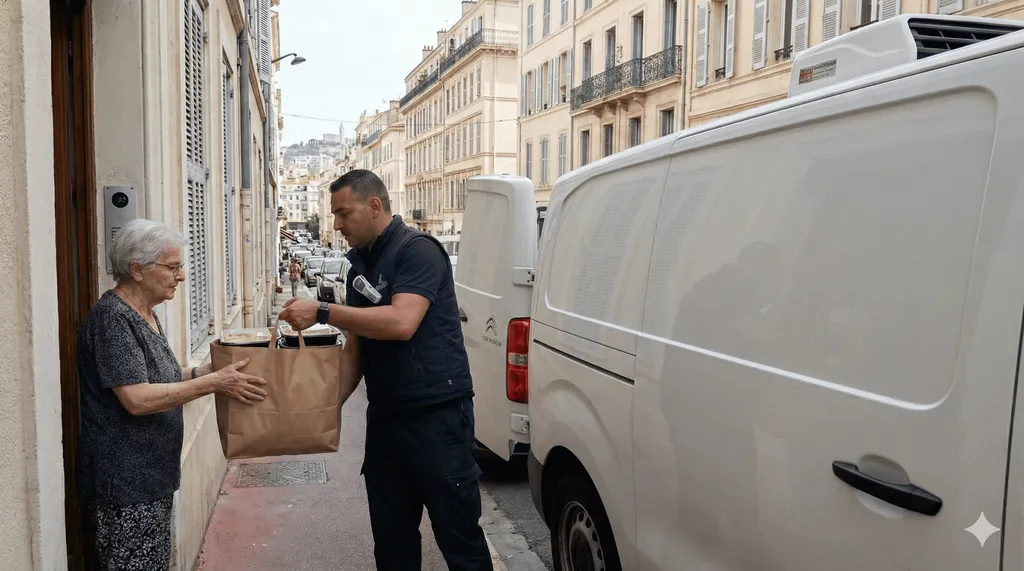 Chaîne du froid portage repas véhicule frigorifique 1 à 4 degrés barquettes conservation seniors Marseille 13005 - Fraîcheur garantie