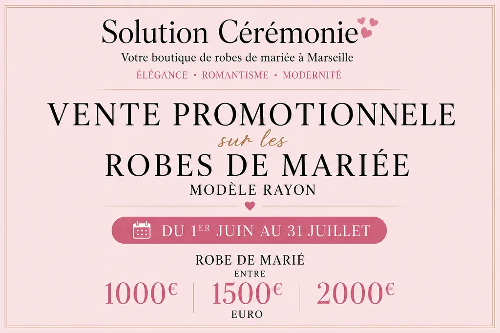 Vente exceptionnelle de robes de mariée, du 1er juin au 31 juillet