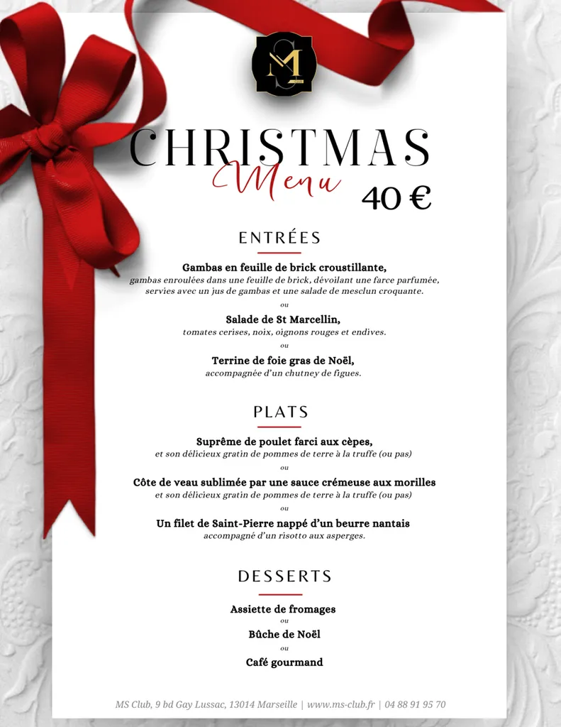 Menu de Noël 2024 au MS