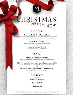 Menu de Noël 2024 au MS