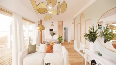 Transformation d’un appartement banal en logement à louer désirable sur le Bassin d’Arcachon – vue du séjour aménagé