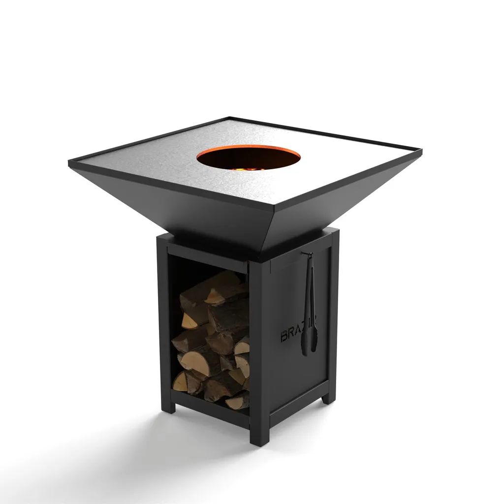 Brasero plancha Brazir Classique carré 840 mm avec finition noire thermolaquée pour terrasse et jardin