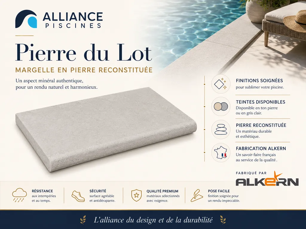 margelle pierre du lot fabriquée par Alkern et vendue par alliance piscines dans le var