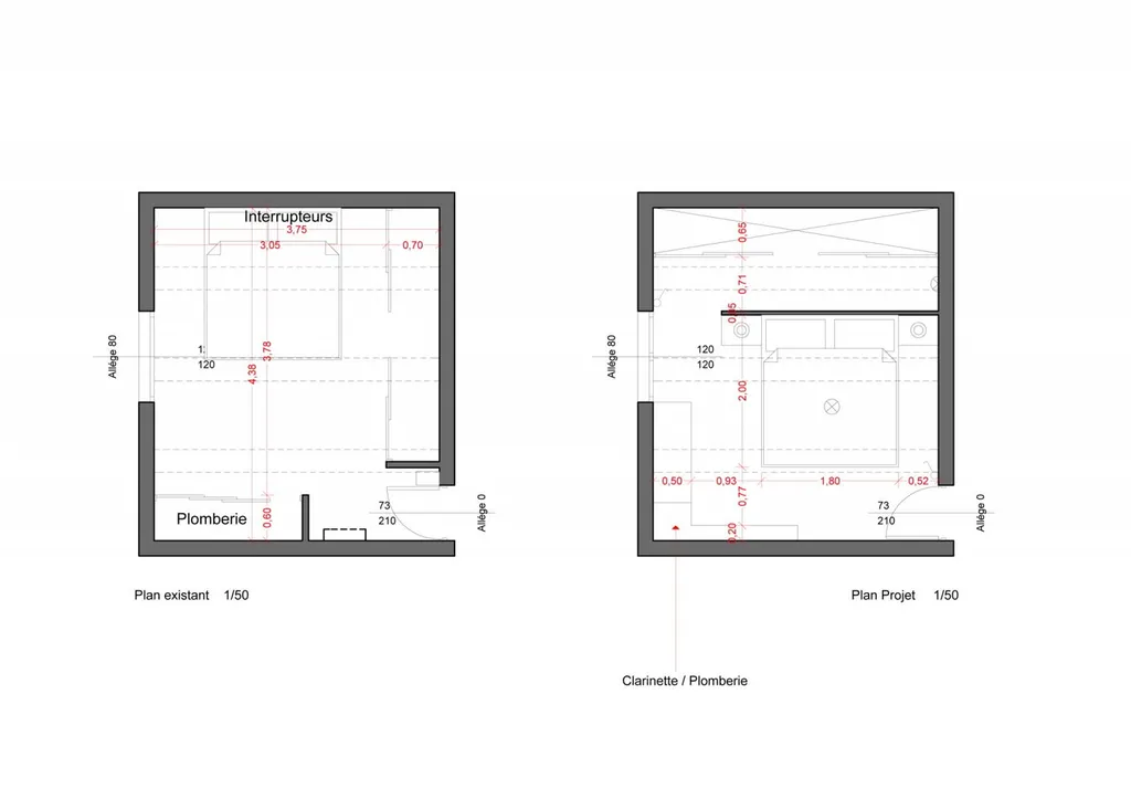 Plan chambre parentale - Réaménagement intérieur d'une villa individuelle à Eyguières
