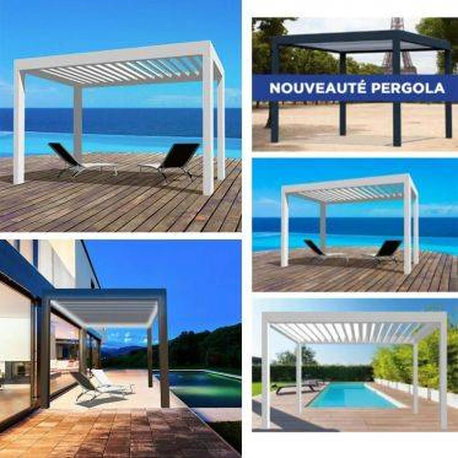 Création sur mesure d’une pergola bioclimatique en alu près de la piscine d’une maison contemporaine à Martigues
