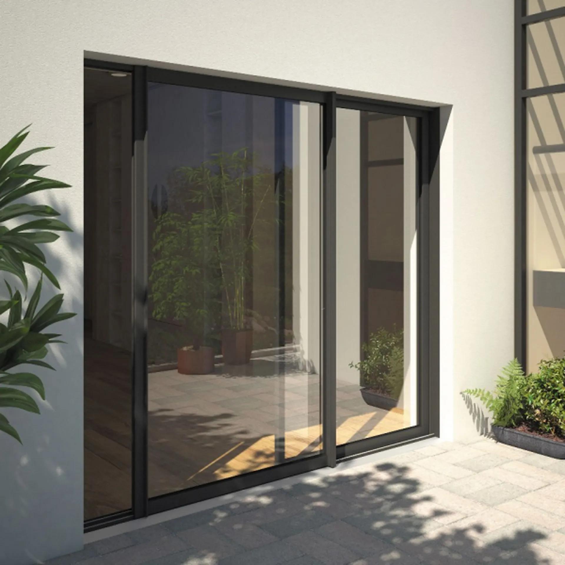 Baie coulissante SCHÜCO avec profilé au design cubique à Aix-en-Provence