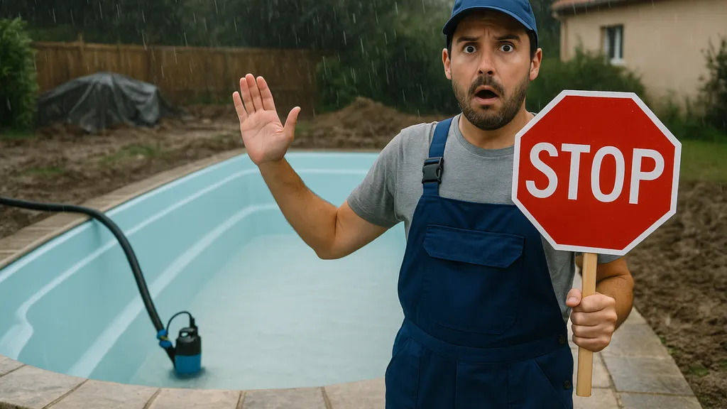 Vidange sécurisée d’une piscine coque polyester à Solliès-Toucas : opération encadrée par Alliance Piscines 83 pour éviter tout risque de déformation du bassin.