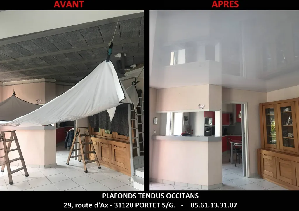 Pose d'un faux-plafond sous plafond hourdis béton, chantier Lourdes.