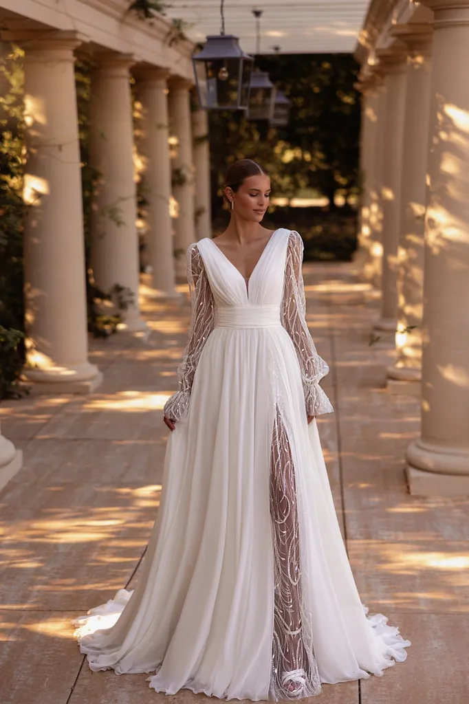 Robe de mariée trapèze en mousseline à Marseille