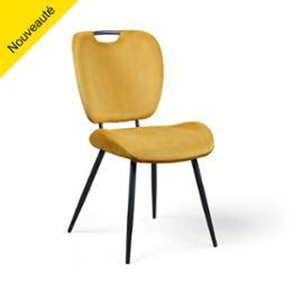 CHAISE NADEGE TISSU VELOURS JAUNE MOUTARDE