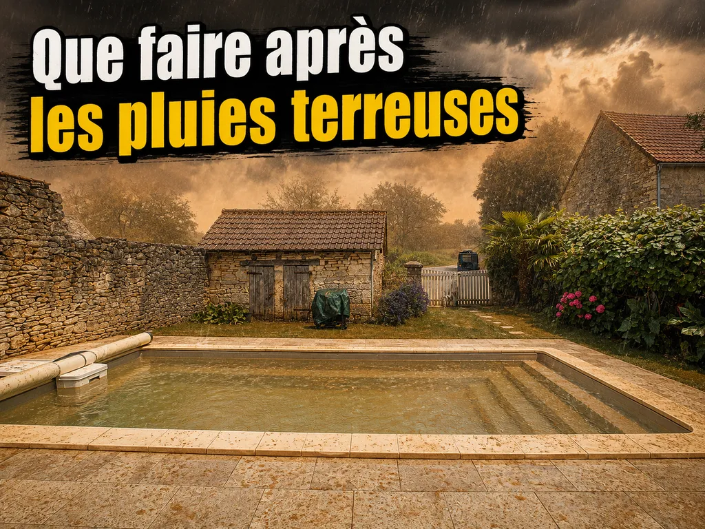 piscine apres une pluie de terre devant une bergerie dans le var
