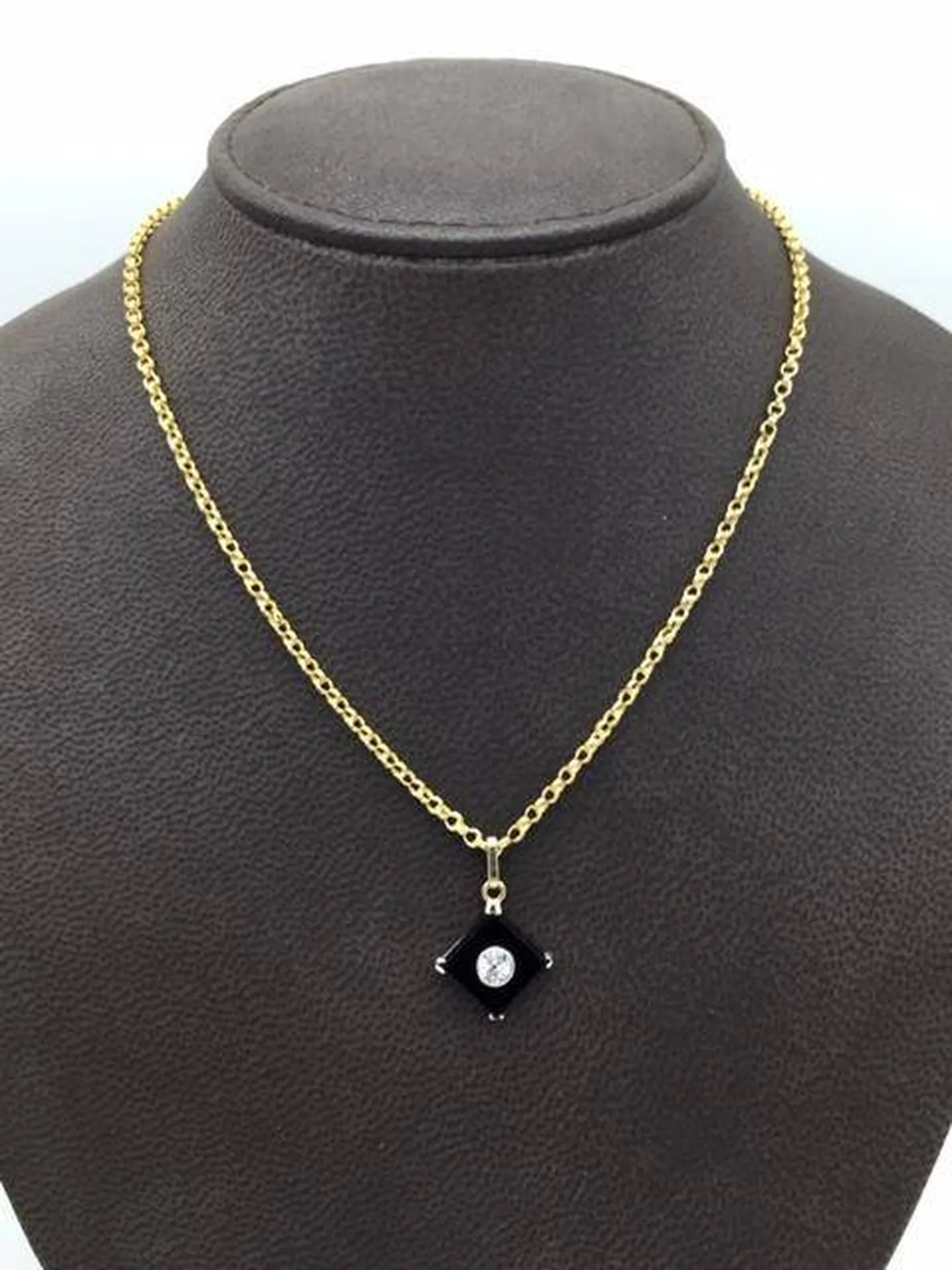 Collier chaîne et pendentif art deco ony et diamant occasion Or Ligne La Teste Bassin d'Arcachon 