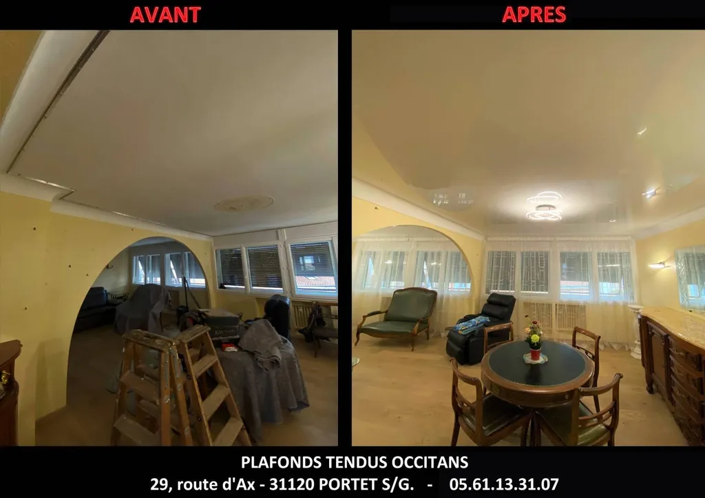 AVANT / APRES plafond tendu laqué blanc by Plafonds Tendus Occitans Toulouse