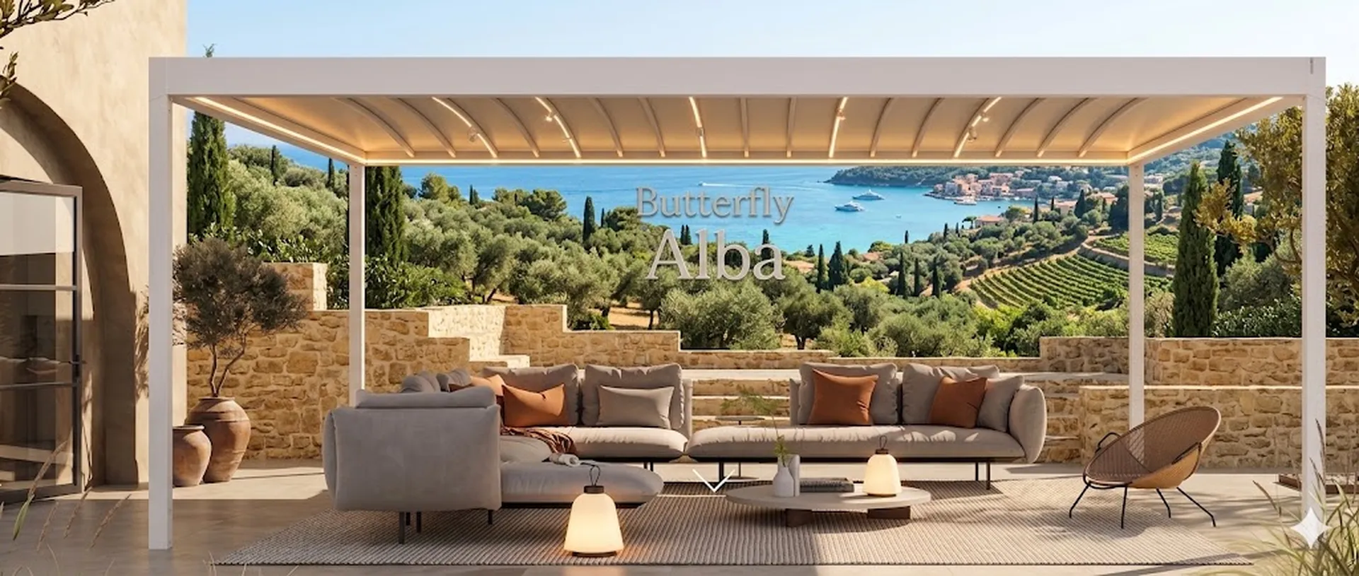 Pergola bioclimatique Corradi Alba Butterfly – Une solution extérieure multi-saisons