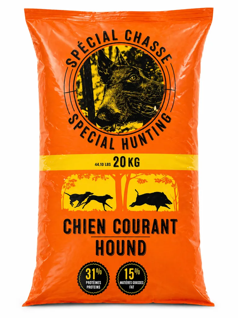 Aliment chien spécial chasse haute énergie performance endurance adultes activité intense protéines équilibre poids vitalité chiens sportifs terrain