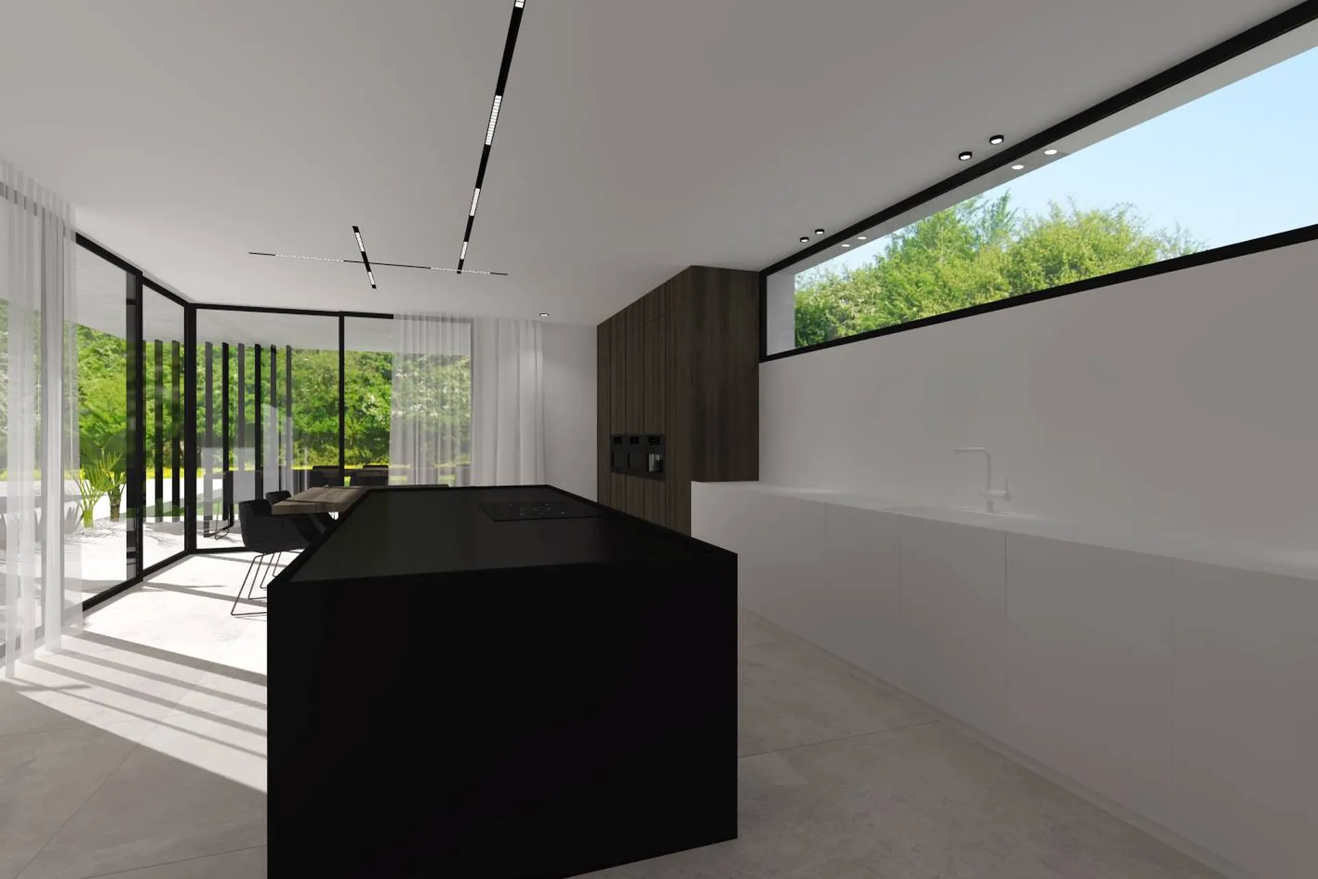 Cuisine de la marque Minimal à Valence , mélange de bois et de fenix avec façades débordantes 