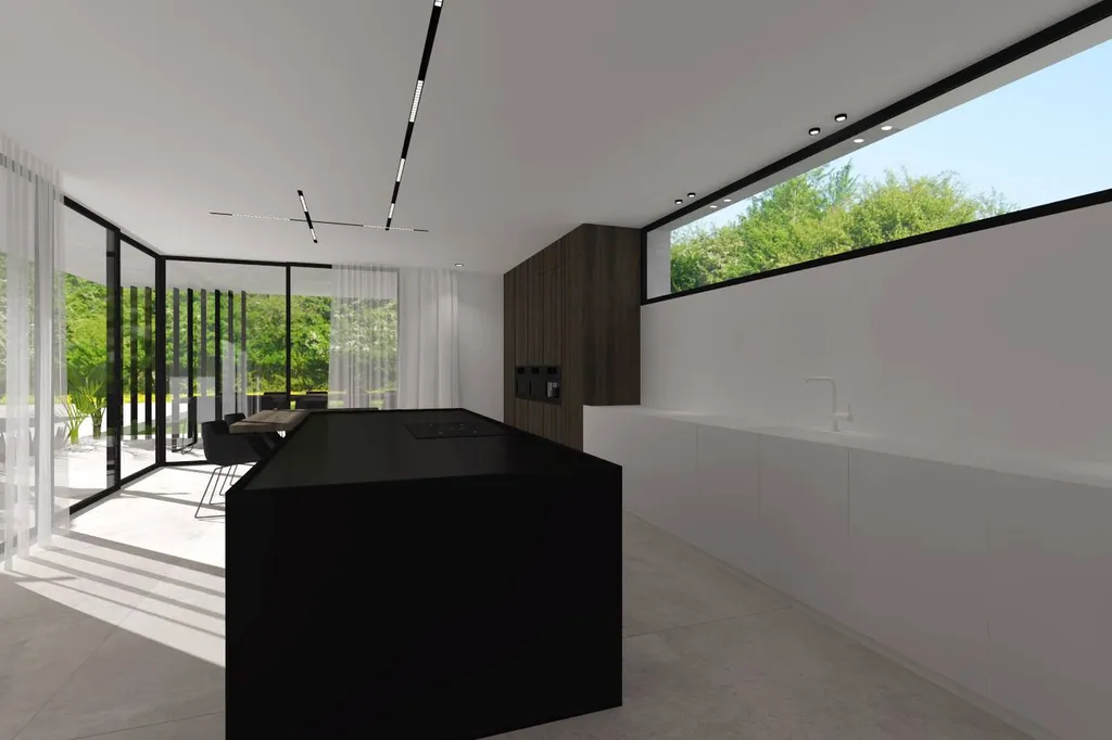 Cuisine de la marque Minimal à Valence , mélange de bois et de fenix avec façades débordantes 