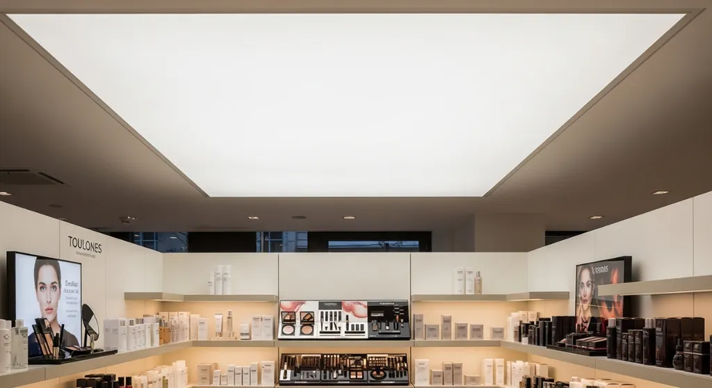 Optimiser l'éclairage d'un magasin de cosmétiques avec l'installation d'un plafond tendu lumineux diffusant à Toulouse