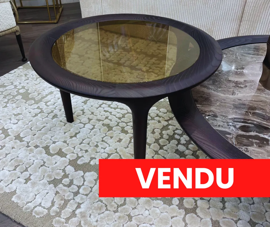 Table basse en chêne et plateau en verre bronze