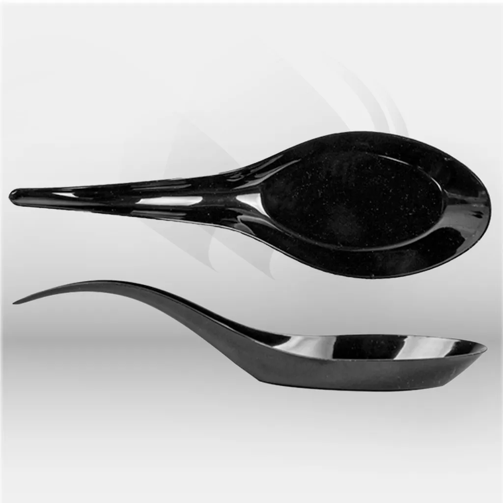 Cuillères de dégustation noires Garcia de Pou pour restauration professionnelle, idéales pour mises en bouche, buffets et événements, offrant une solution élégante, hygiénique et pratique pour le service des préparations culinaires en portions individuell
