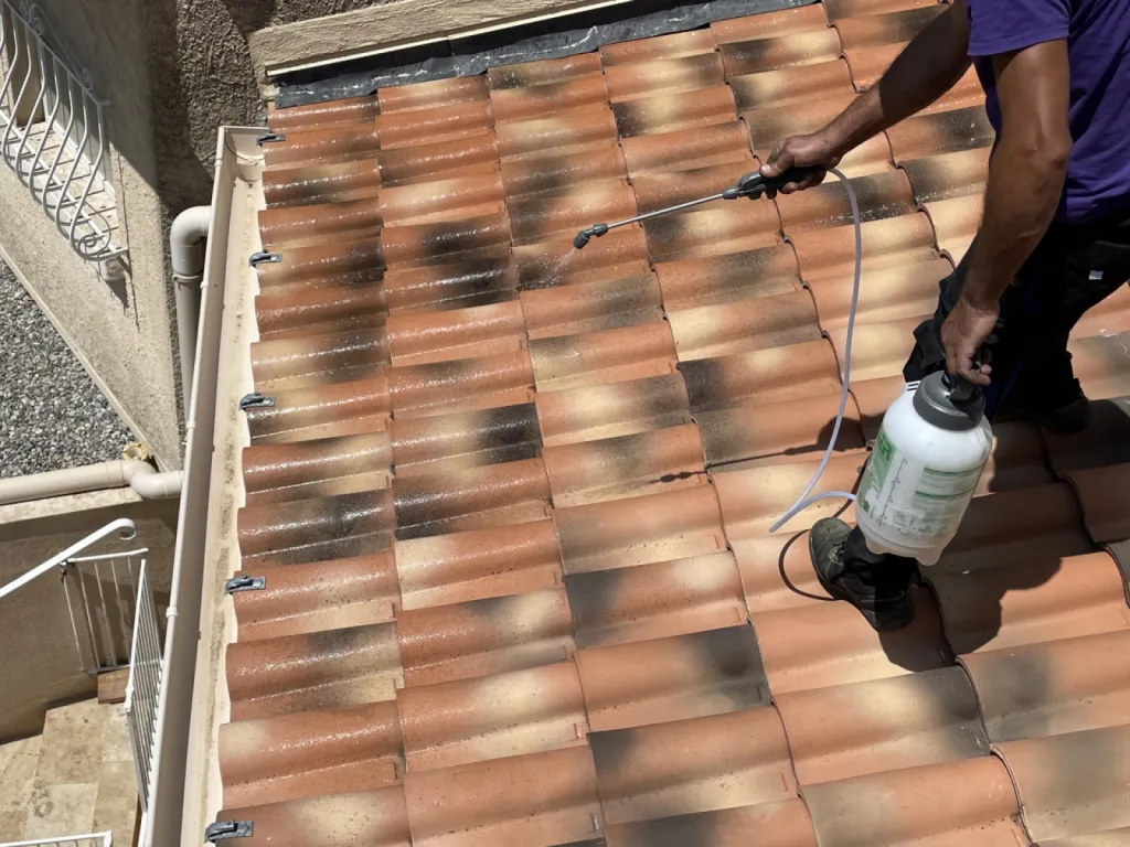 Nettoyage de toiture en tuile mécanique Romane d'une maison individuelle sur Martigues