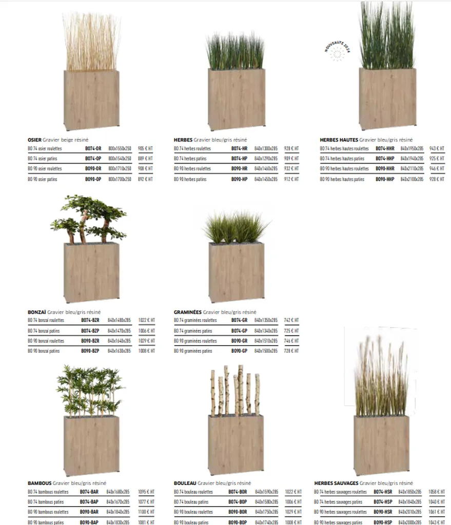 Différentes plantes disponibles 