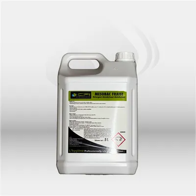 Détergent sols et surfaces surodorant Mésobac PLMS 5L, bactéricide NF EN 1040 et fongicide NF EN 1275, 3 parfums Fraise Citron Pin Eucalyptus, usage serpillère éponge autolaveuse collectivités – disponible à Mont-de-Marsan, Landes (40), Nouvelle-Aquitaine