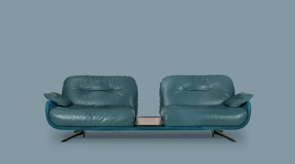 Canapé style contemporain en cuir bleu 2 places à Hyères dans le Var