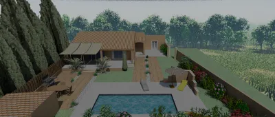 Plans du projet pour aménagement de jardins paysagers contemporains sur Castillon du Gard (30)