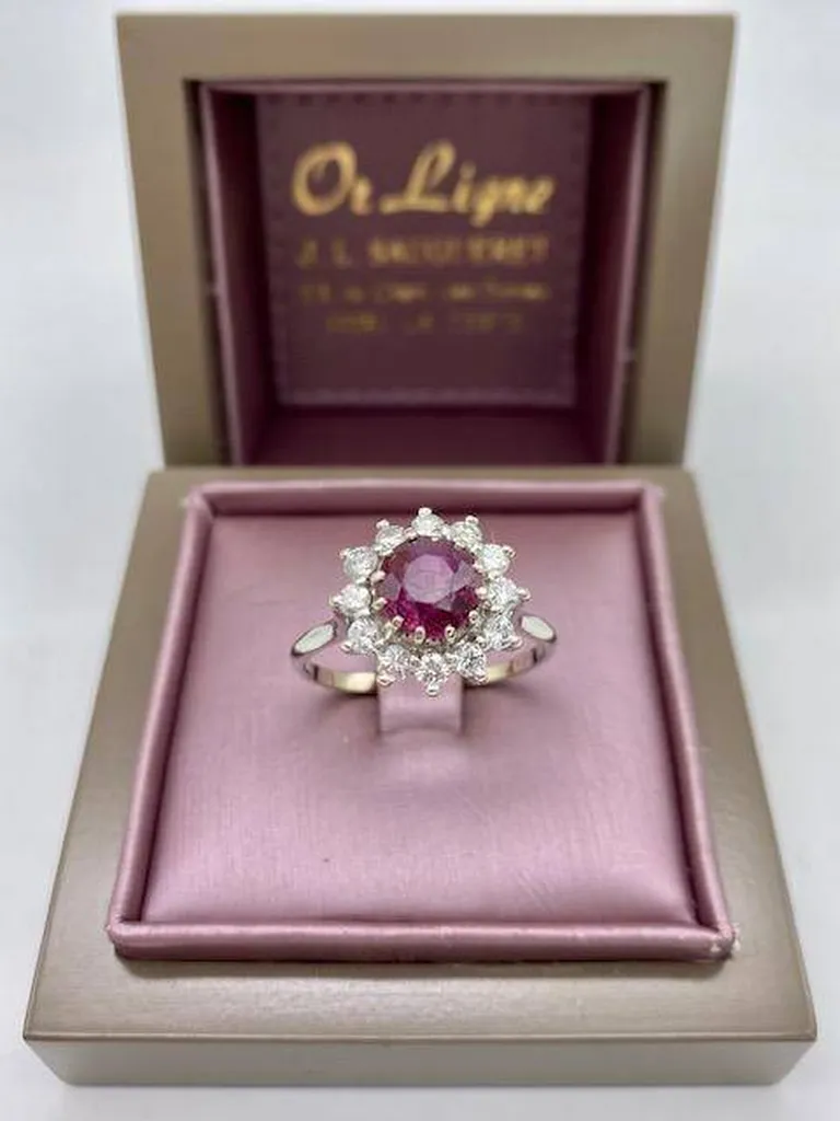 Bague marguerite rubis et diamants or blanc 750/1000ème occasion Or Ligne La Teste Bassin d'Arcachon