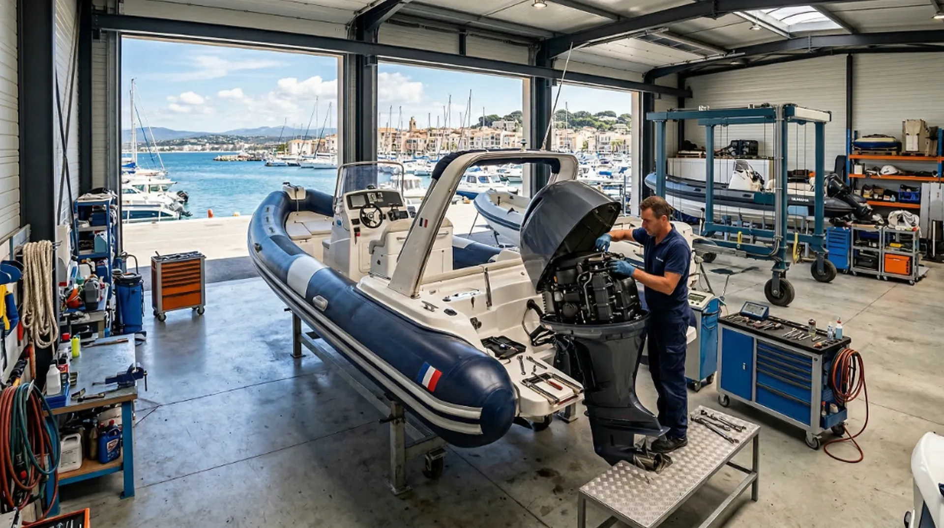 service de réparation et d'entretien de bateaux semi rigides et rigides sur le Brusc VAR