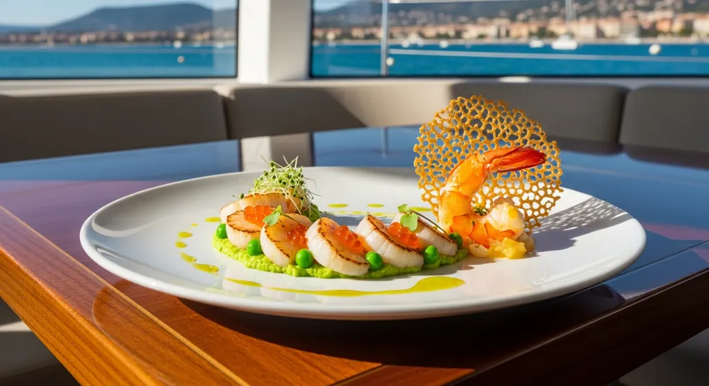 Cuisine française avec produits frais et menus personnalisés sur catamaran haut de gamme à Sainte-Maxime dans le golfe de Saint-Tropez