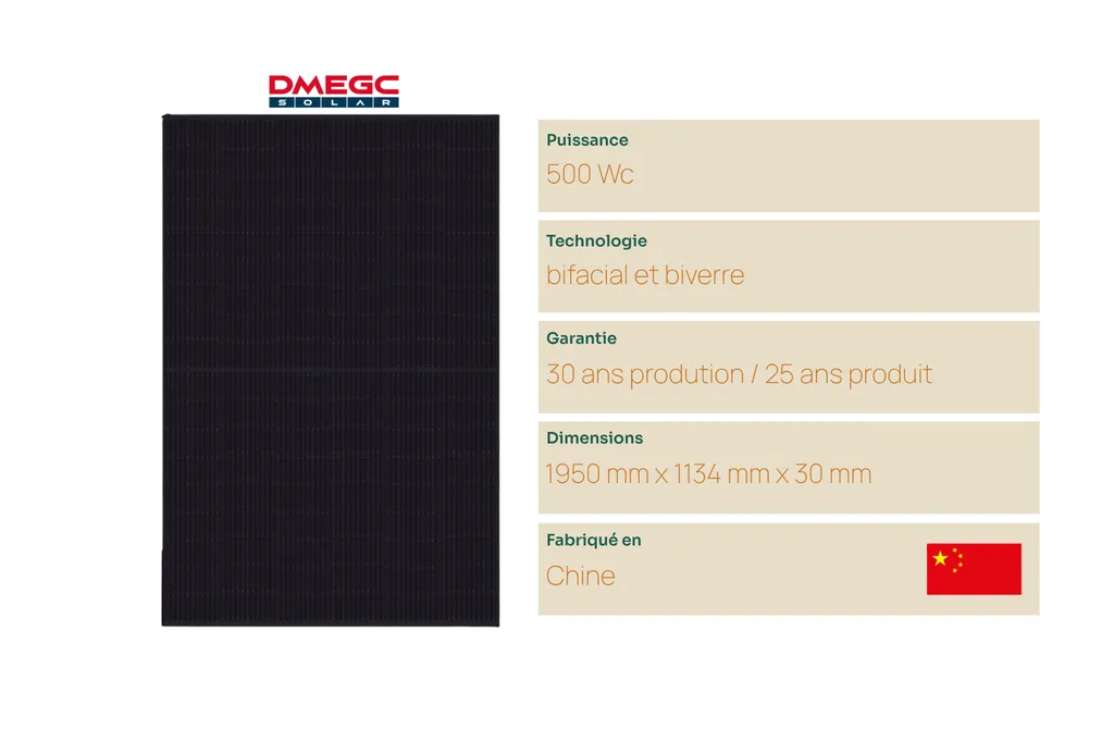 Panneau solaire DMEGC 500 Wc N-Type TOPCon haute performance