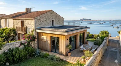 Agrandissement de maison bois avec toiture plate étanchéifiée à Mèze