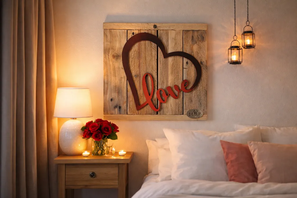 Décoration murale cœur “Love” en métal et bois – Création artisanale en Occitanie (31) – Plaque décorative romantique pour chambre, salon ou cadeau personnalisé – Livraison France entière